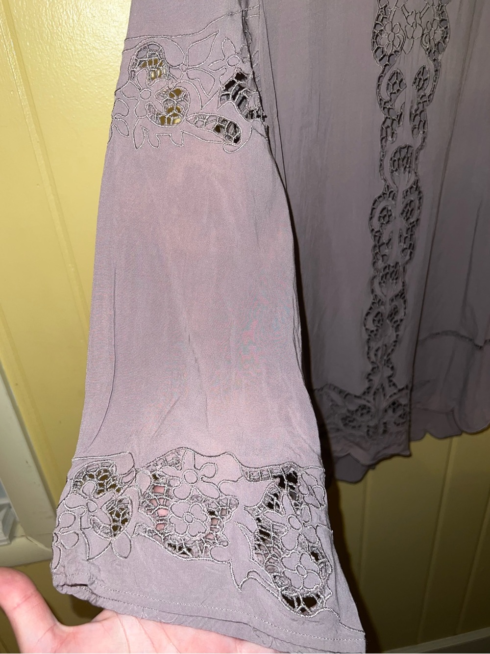 Kori Crochet Lace Bell Sleeve Embroidered Tunic Mauve Romantic Boho Size L - Picture 6 of 9